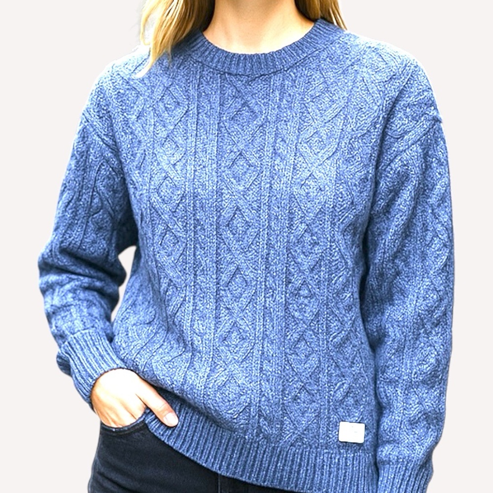 Massimo Dutti Blue Cable Knit Sweater Pullover Italian Yarn 14/16 13Y 14Y